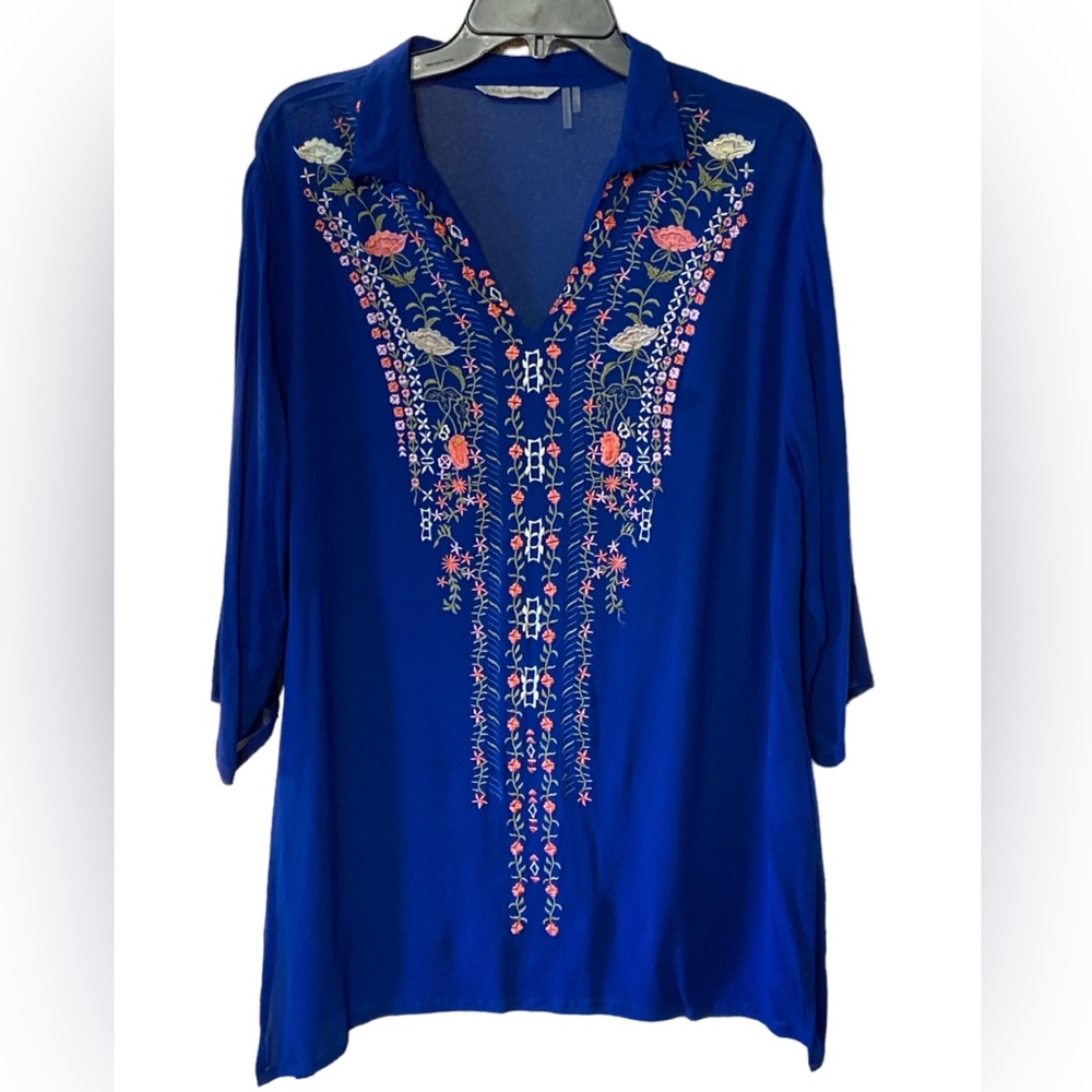 Soft Surroundings Blue Embroidered Tunic